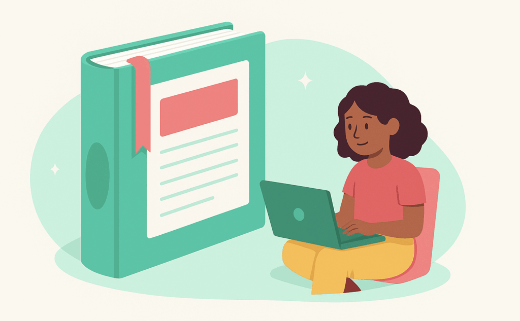 A young girl reading on her laptop. 